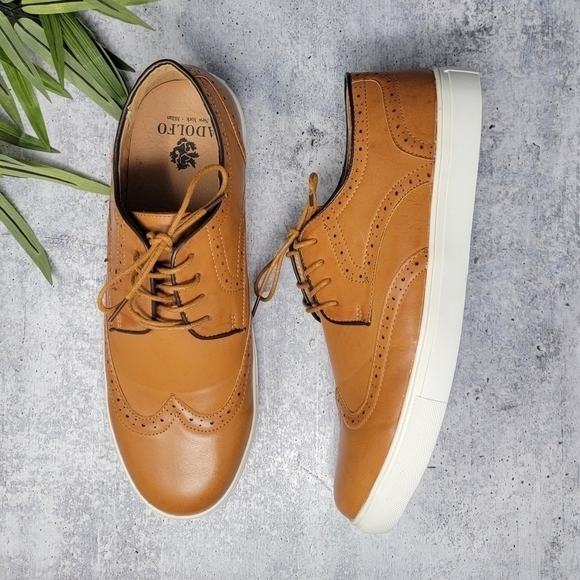 Adolfo | Camel Wingtip Oxford Tie Dress Shoes - Picture 1 of 8